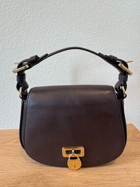 Ralph Lauren Dark Brown Leather Medium Tanner crossbody bag